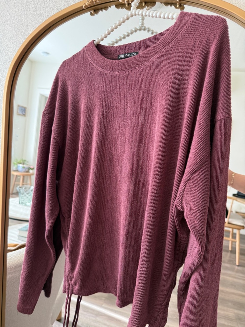 Zara Dusty Rose Ribbed Crewneck Sweater